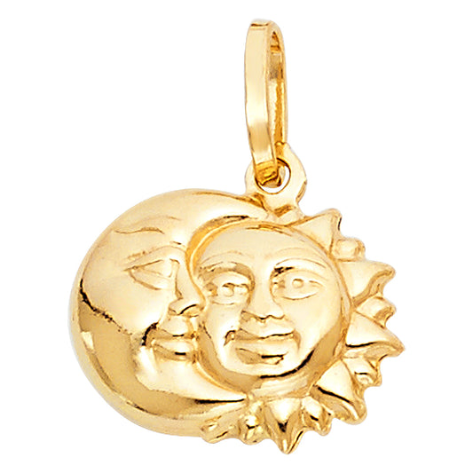 14k Yellow Gold Zodiac Symbol Puffed Sun & Moon Pendant Gift Cute Fashion Charm