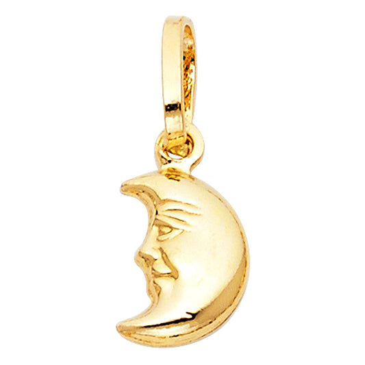14k Yellow Gold Crescent Half Moon w/ Face Pendant Tides Wisdom Fashion Charm