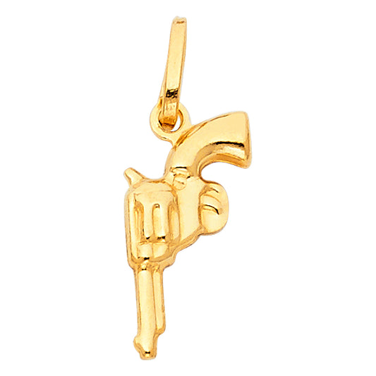 14k Yellow Gold Handgun Six Shooter Pendant Revolver Sidearm Pistol Charm