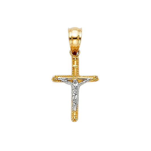 14k Yellow & White Gold Crucifix Pendant Jesus Christ Catholic Faith Love Charm