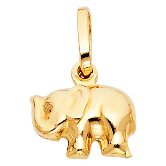 14k Yellow Gold High Polished Elephant Wisdom Pendant Vintage Mindful Charm