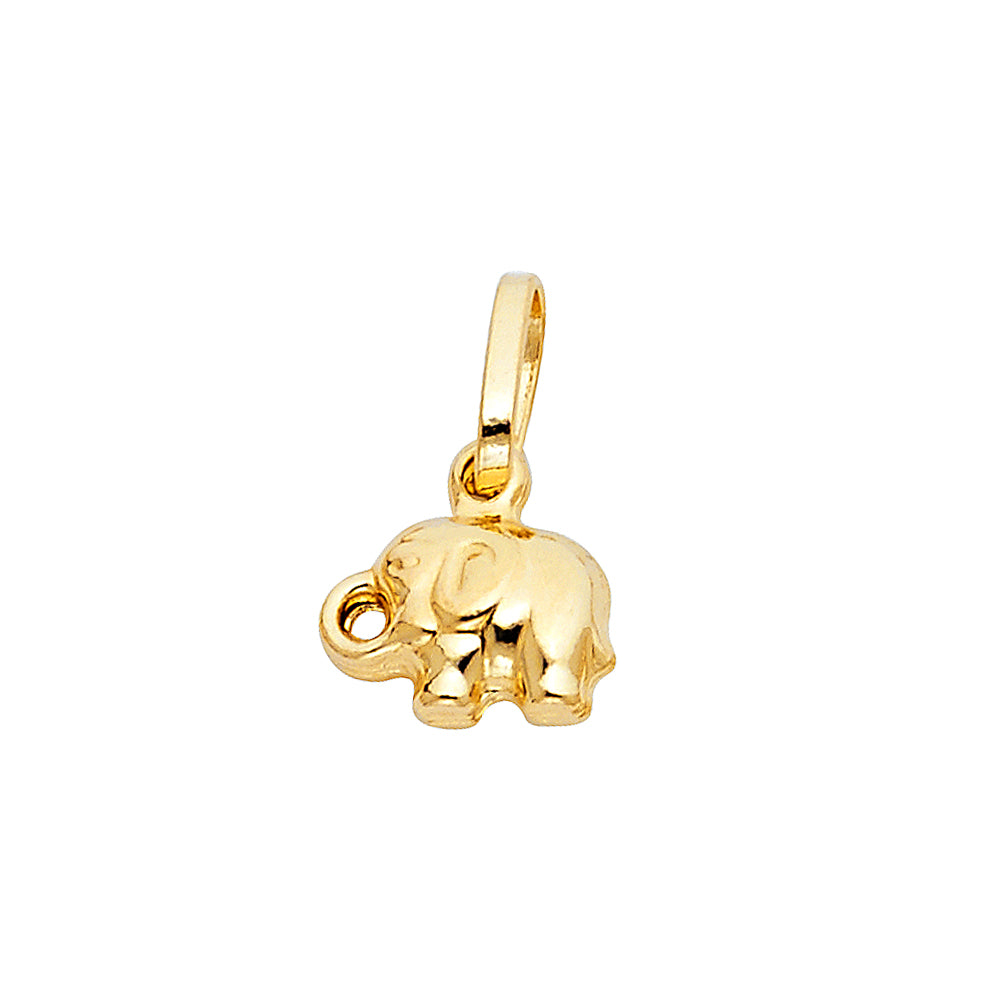 14k Yellow Gold Simple Lightweight Design Elephant with Trunk Up Pendant Charm