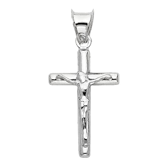 14k White Gold High Polish Crucifix Pendant Jesus Catholic Faith Cross Charm