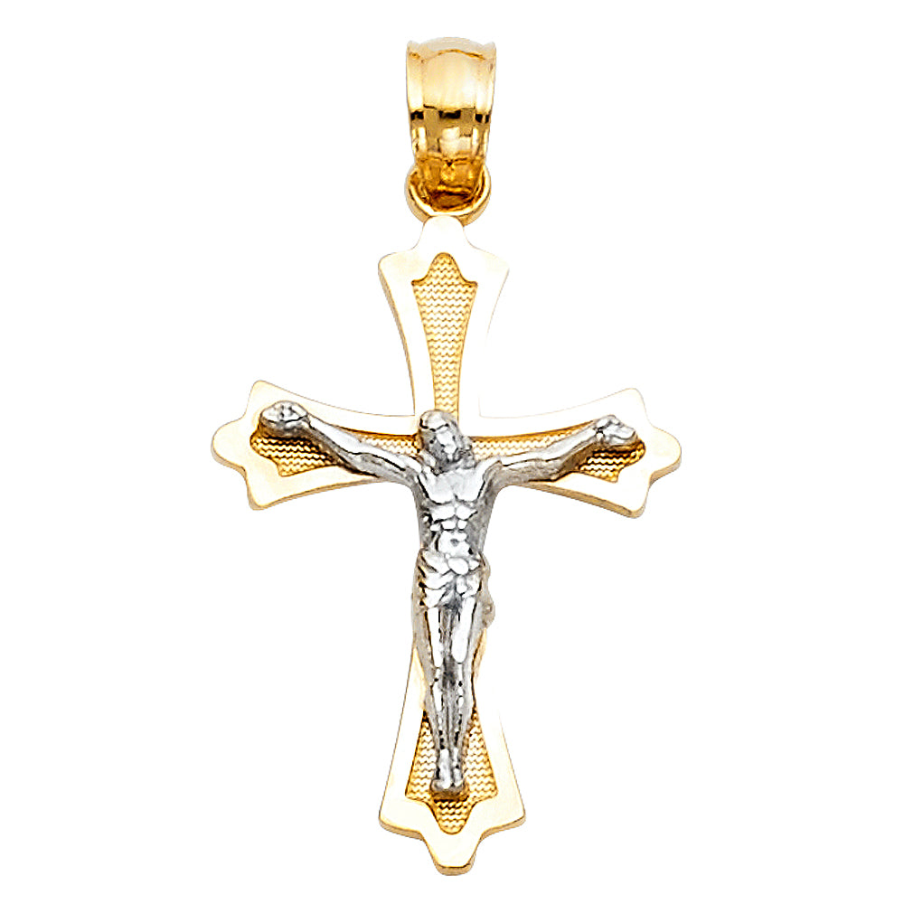 14k Yellow & White Gold Crucifix Pendant Catholic Christian Jesus Cross Charm
