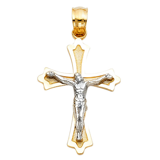 14k Yellow & White Gold Crucifix Pendant Catholic Christian Jesus Cross Charm