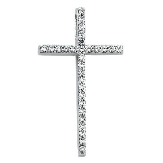 14k White Gold Sparkling Clear CZ Christian Cross Pendant Christian Faith Charm