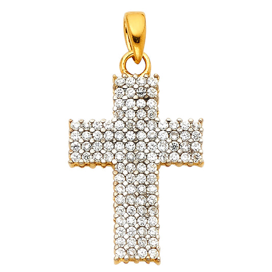 14k Yellow Gold Bling Fashion Clear CZ Christian Cross Pendant Faith Charm