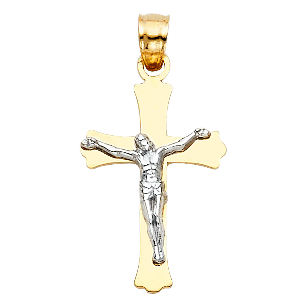 14k Yellow & White Gold Crucifix Pendant High Polish Jesus Christian Cross Charm