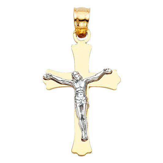 14k Yellow & White Gold Crucifix Pendant High Polish Jesus Christian Cross Charm