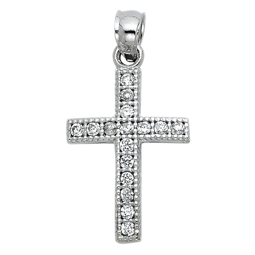 14k White Gold Wholesale Clear CZ Cross Pendant Christian Faith Charm New