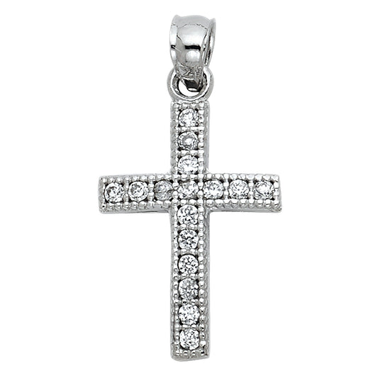 14k White Gold Wholesale Clear CZ Cross Pendant Christian Faith Charm New