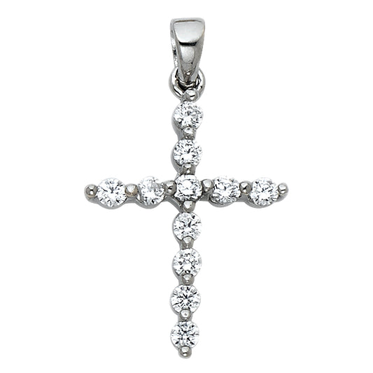 14k White Gold Elegant Clear CZ Modern Christian Cross Pendant Faith Love Charm