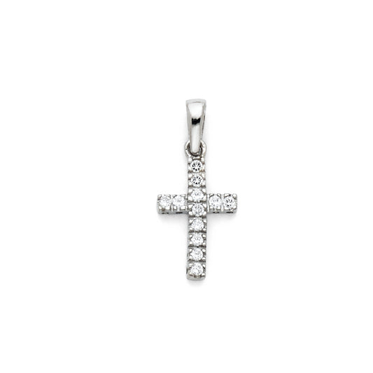 14k White Gold Clear CZ Cross Pendant Jesus Christ God Christian Faith Charm