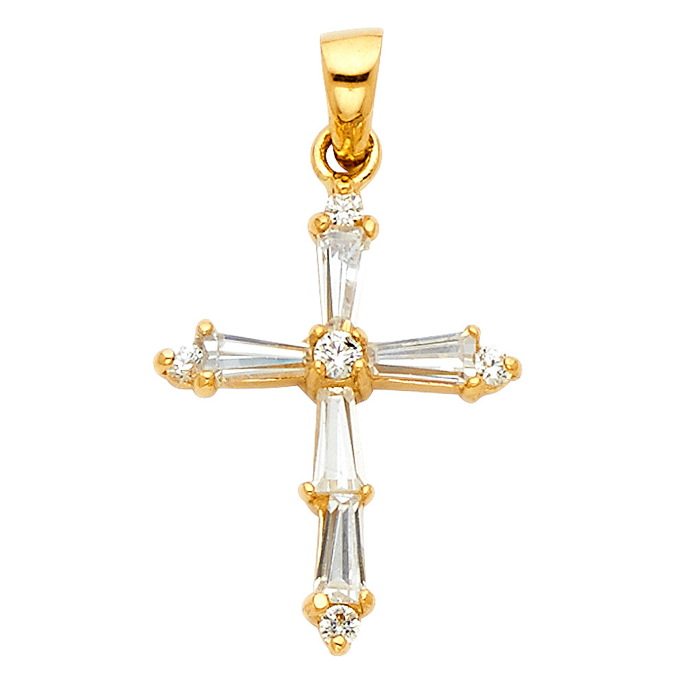 14k Yellow Gold Traditional Italian Design Lightweight Sparkling Cross Pendant