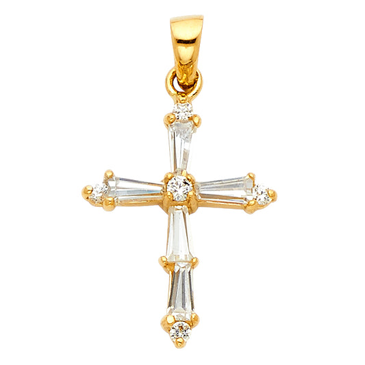 14k Yellow Gold Traditional Italian Design Lightweight Sparkling Cross Pendant