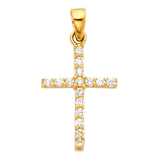 14k Yellow Gold Cross Fashion Clear CZ Pendant Christian High Polished Charm