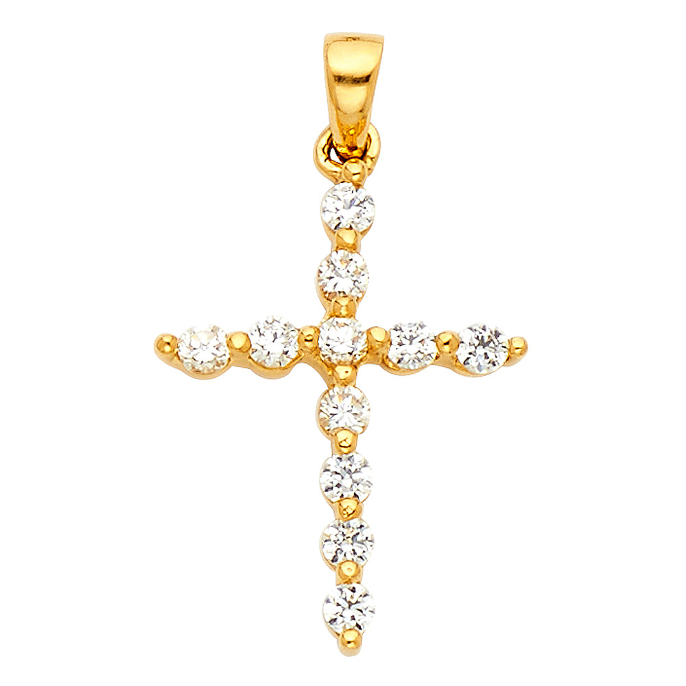 14k Yellow Gold Clear CZ Christian Symbol Cross of Christ Pendant God Charm