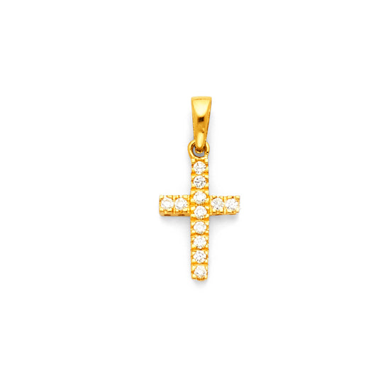 14k Yellow Gold Christian Faith Gift Clear CZ Cross Pendant Baptismal Kids Charm