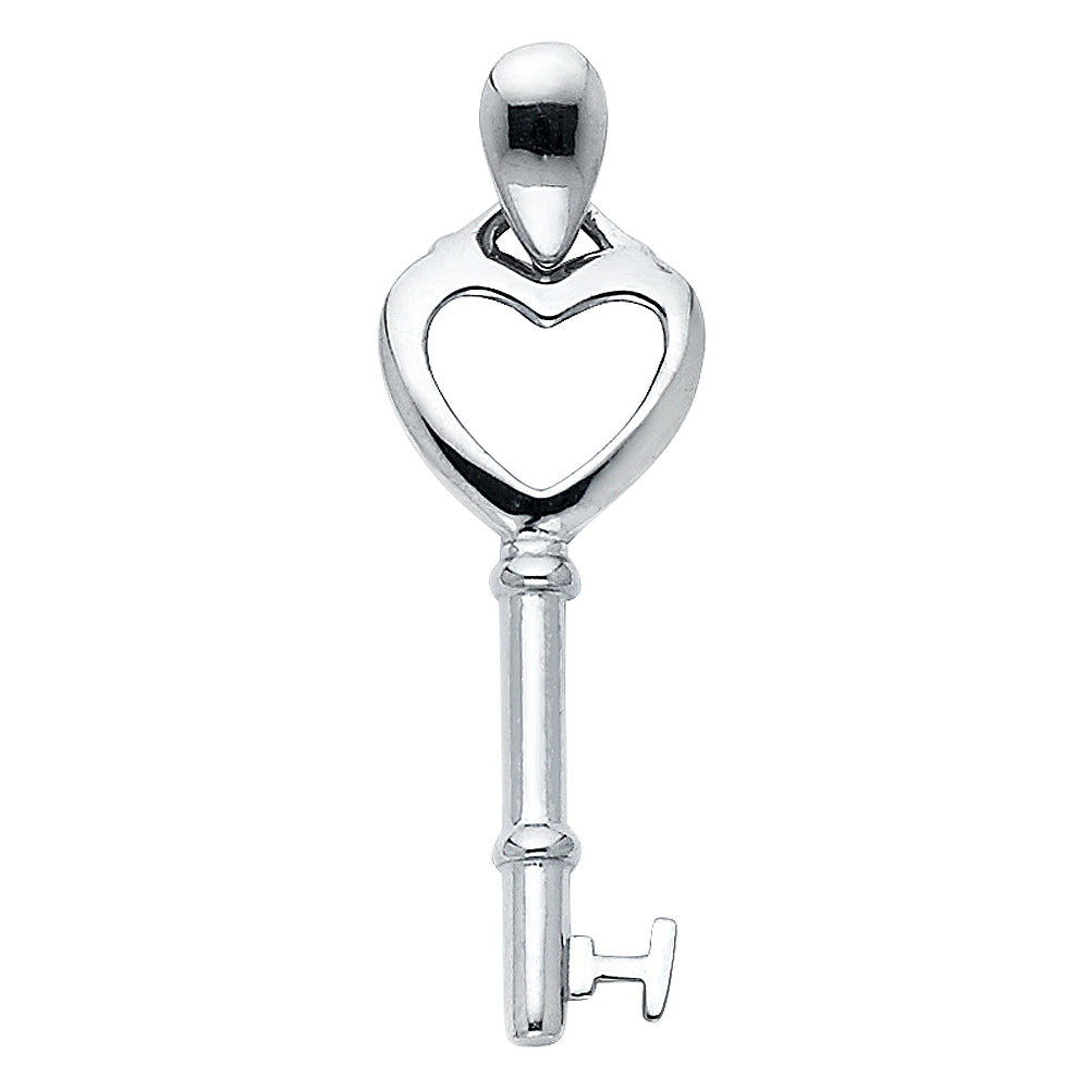 14k White Gold Key To My Heart Love of My Life Pendant Gift Lover Charm