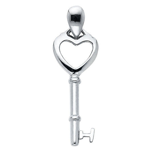 14k White Gold Key To My Heart Love of My Life Pendant Gift Lover Charm
