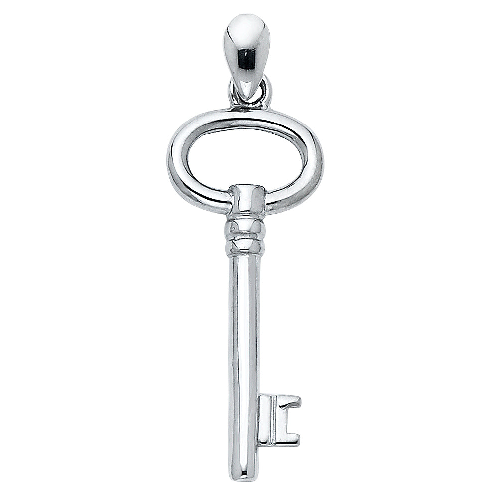 14k White Gold I Love You Key to My Heart Pendant Skeleton Key Polished Charm