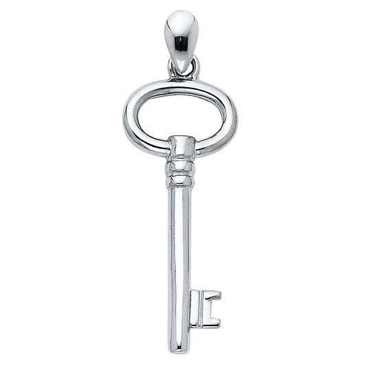 14k White Gold I Love You Key to My Heart Pendant Skeleton Key Polished Charm