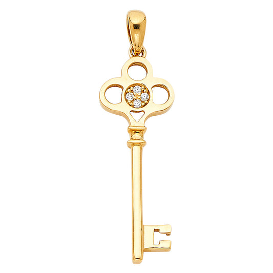 14k Yellow Gold I Love You Skeleton Key to My Heart Pendant Anniversary Charm