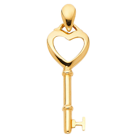14k Yellow Gold I Love You Skeleton Key to My Heart Pendant Romantic Charm
