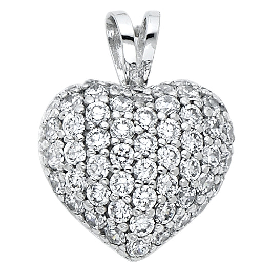 14k White Gold Stylish Luxurious Heart Pendant Clear CZ Forever Love Charm