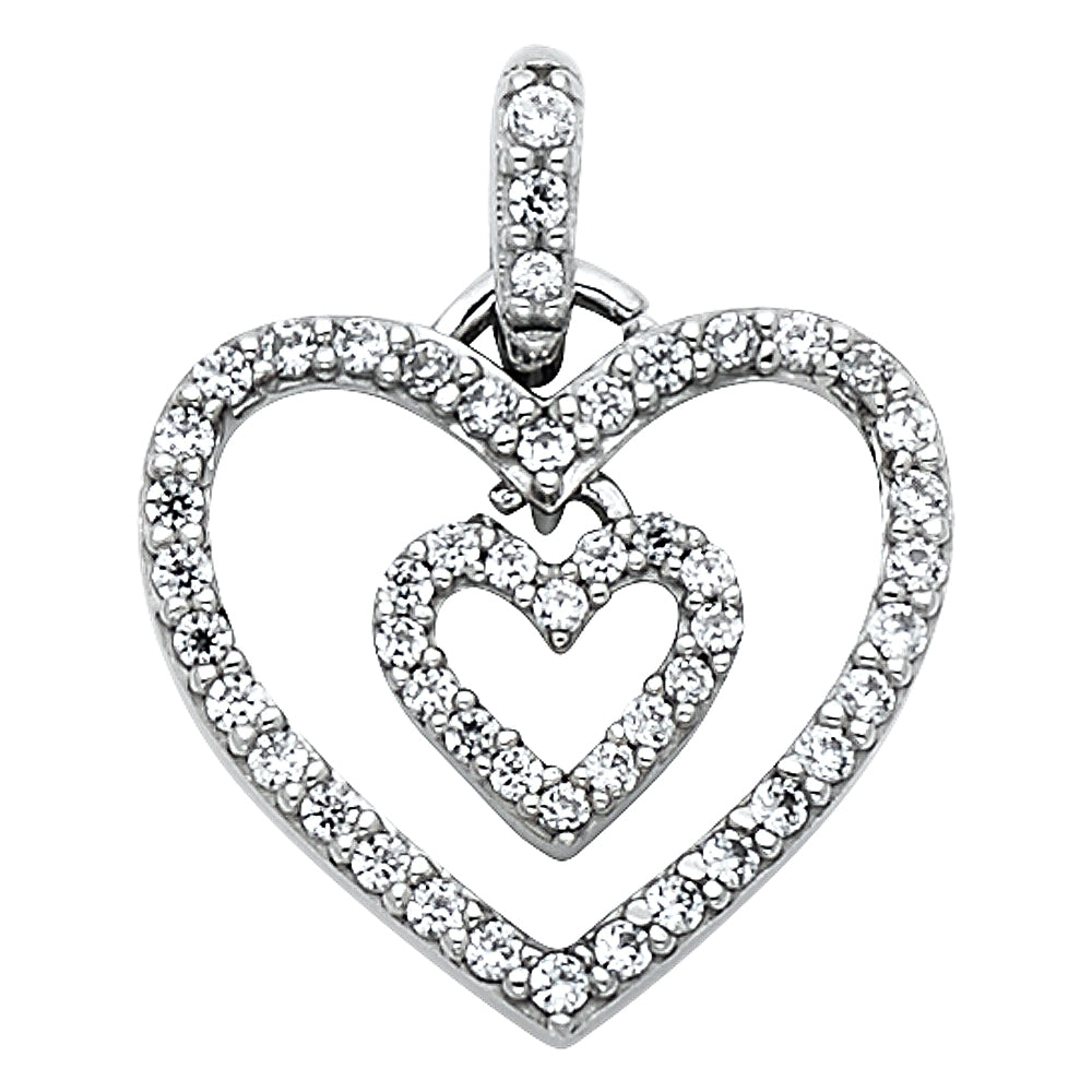 14k White Gold Floating Heart Pendant Perfect Forever Love Clear CZ Charm