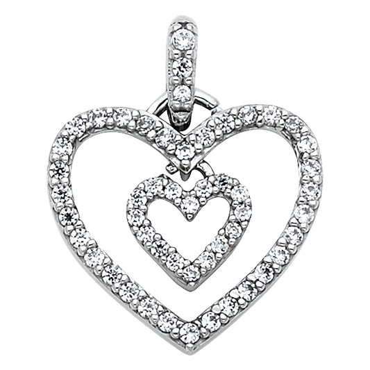 14k White Gold Floating Heart Pendant Perfect Forever Love Clear CZ Charm
