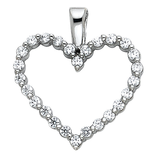 14k White Gold Luxurious Stylish Design Open Fancy Heart Pendant Clear CZ Charm