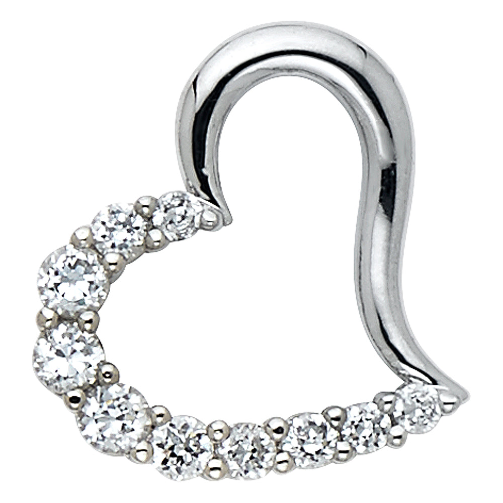 14k White Gold Bright Shiny Love Gorgeous Floating Heart Pendant Clear CZ Charm
