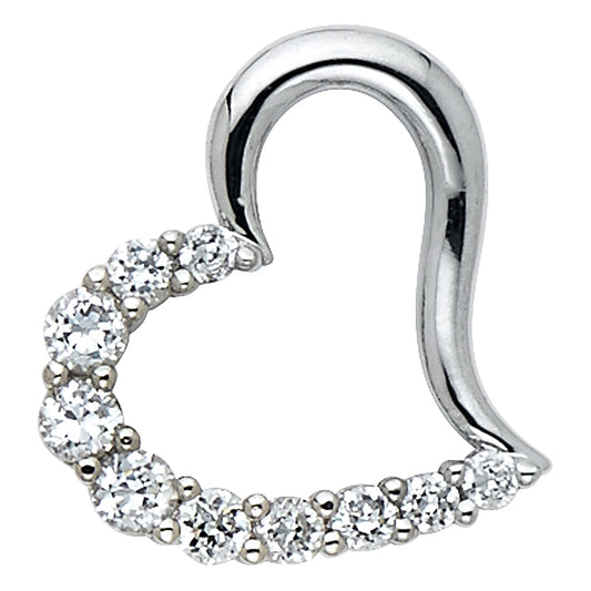14k White Gold Bright Shiny Love Gorgeous Floating Heart Pendant Clear CZ Charm