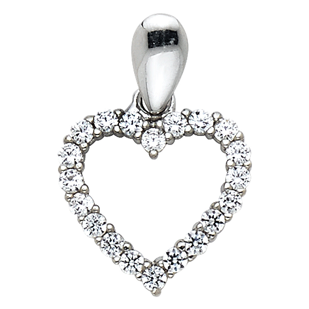 14k White Gold Elegant Design Fancy Heart Pendant Clear CZ Love Fashion Charm