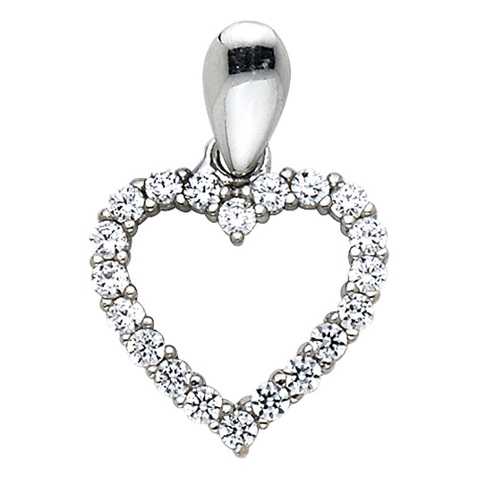 14k White Gold Elegant Design Fancy Heart Pendant Clear CZ Love Fashion Charm