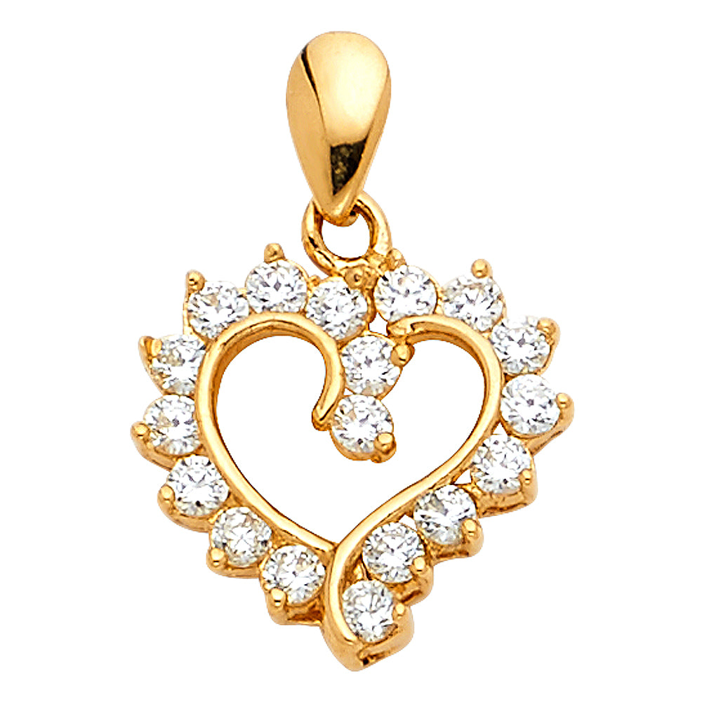 14k Yellow Gold Luxurious Anniversary Clear CZ Open Heart Pendant Lovers Charm