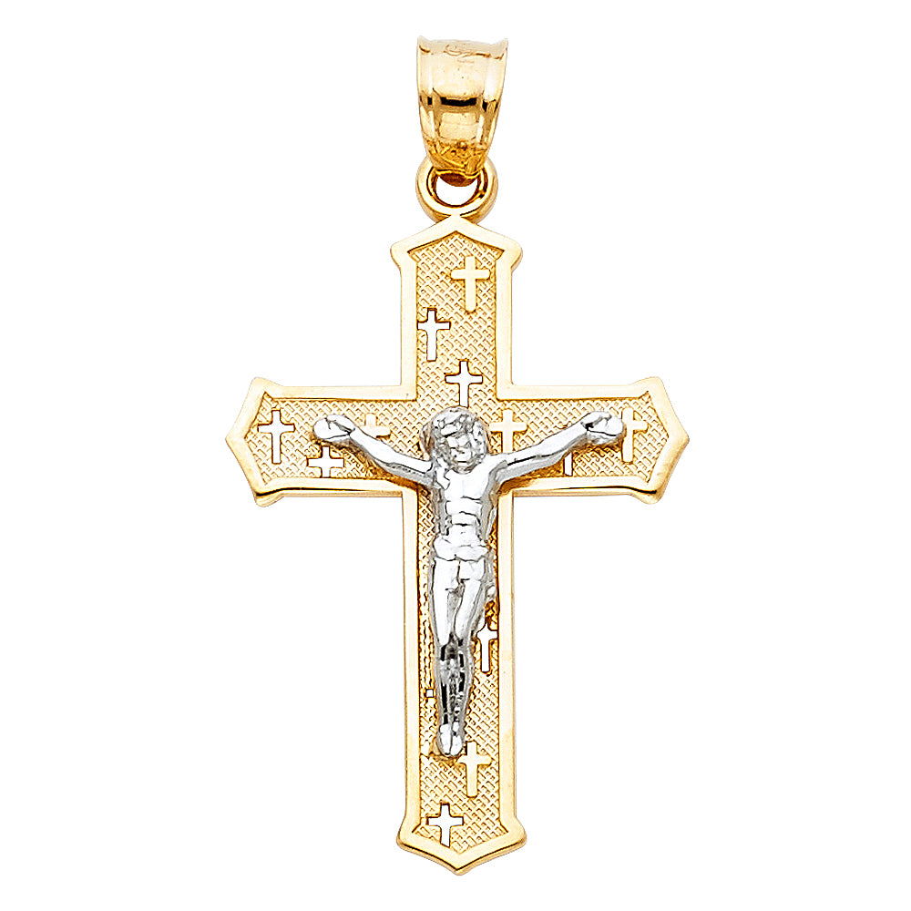 14k Yellow & White Gold Crucifix Pendant Christian Catholic Modern Cross Charm