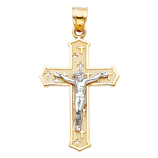 14k Yellow & White Gold Crucifix Pendant Christian Catholic Modern Cross Charm