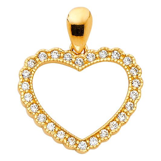 14k Yellow Gold Clear CZ Timeless Cute Open Heart Pendant Love Fashion Charm