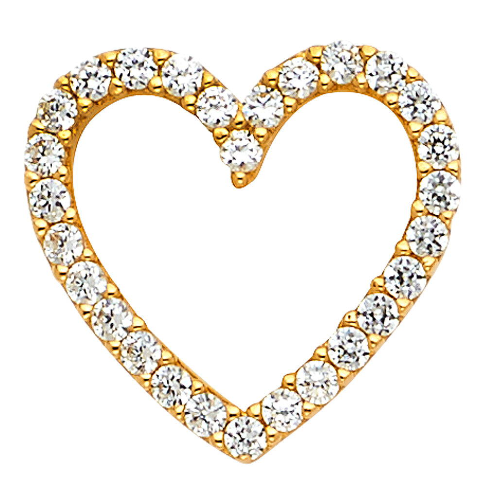 14k Yellow Gold Captivating Sparkling Charm Design Open Heart Clear CZ Pendant
