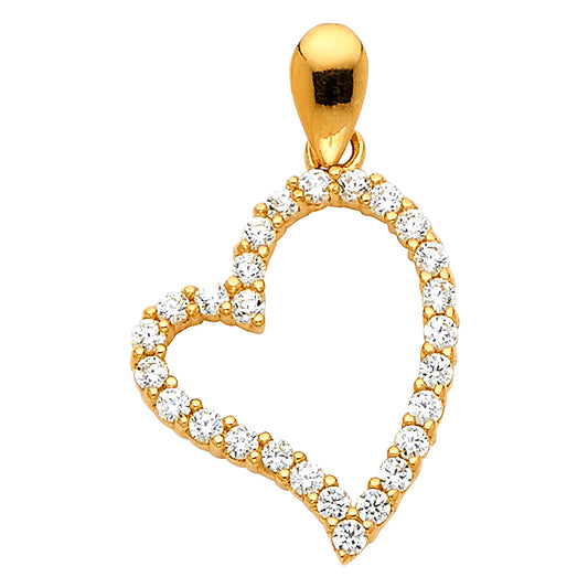 14k Yellow Gold Open Elegant Clear CZ Floating Teardrop Heart Pendant Charm