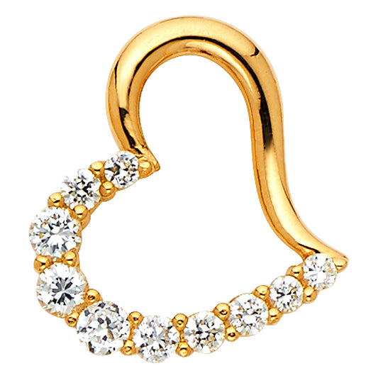 14k Yellow Gold Dazzling Open Pendant Sliding Heart Pendant Clear CZ Charm