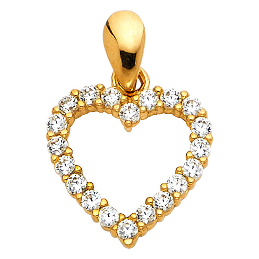 14k Yellow Gold Love Promise Open Heart Pendant Romantic Gift Clear CZ Charm