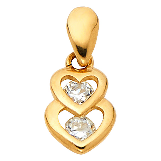 14k Yellow Gold Infinite Love Interlocking Double Hearts Pendant Sparkling Charm