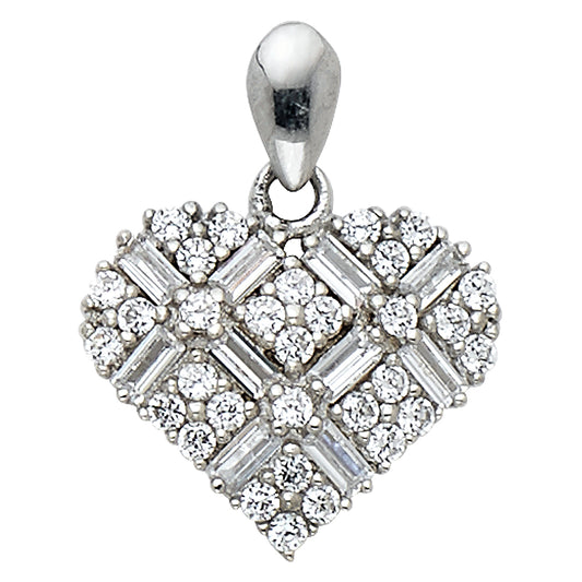 14k White Gold Stunning Clear CZ Gorgeous Criss Cross Heart Pendant Love Charm