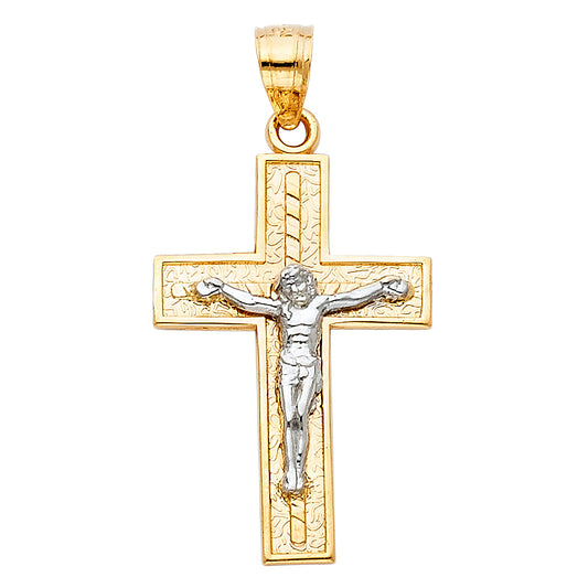 14k Yellow & White Gold Jesus Christ Pendant Cross Crucifix Love Catholic Charm