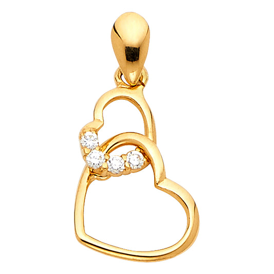 14k Yellow Gold Polished Open Heart Interlocking Floating Hearts Pendant Charm
