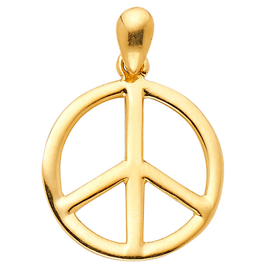 14k Yellow Gold Inspirational Peace Sign Pendant Harmony Smooth Polished Charm