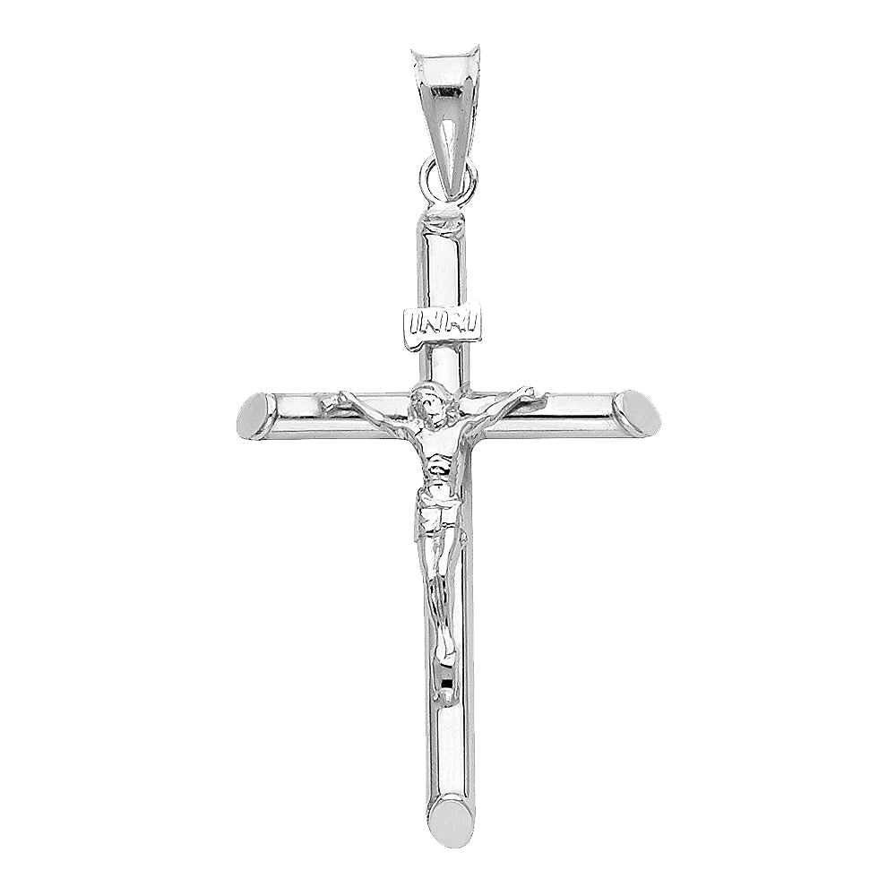 14k White Gold High Polish Crucifix Pendant Rounded Cross Christian Faith Charm